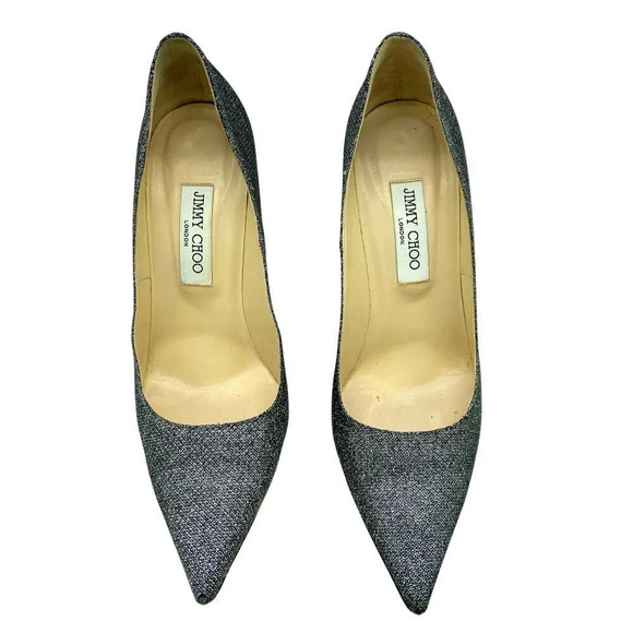 Jimmy Choo Romy 100 Silver Anthracite Stiletto Glitter Heel Pumps, EU 40.5 US 10 - Picture 5 of 11